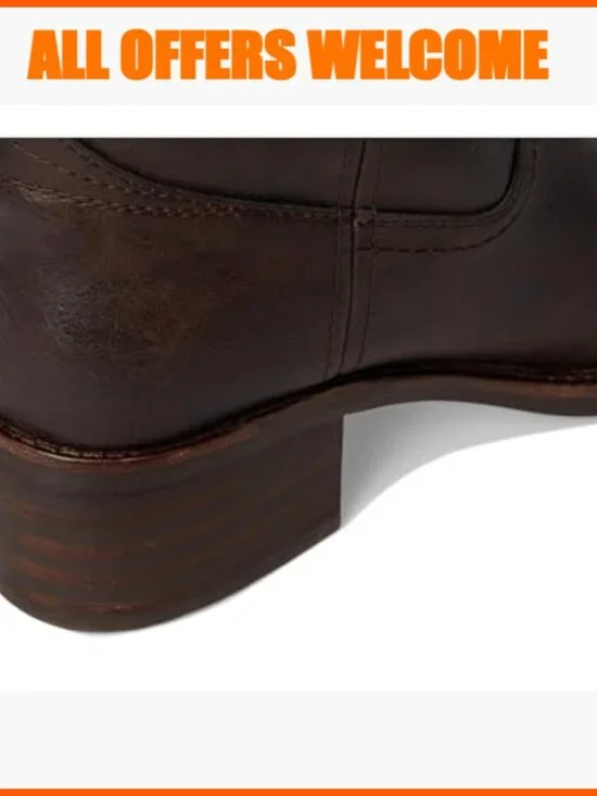 Polyurethane Wide Calf Boots Block Heel Pull-On Western Style - Picture 6 of 7